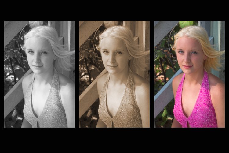 Three treatments of the same formal portrait